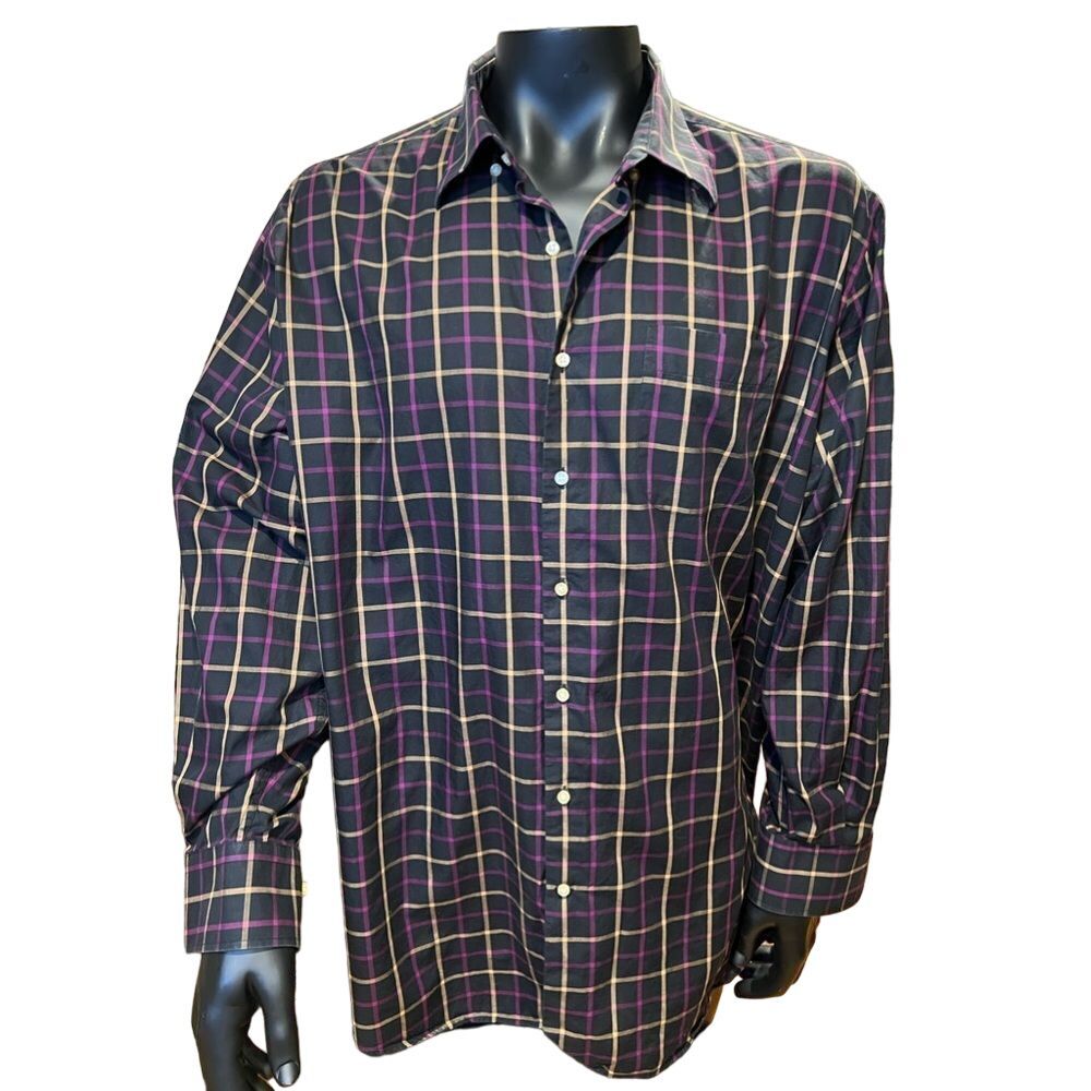 Peter Millar Long Sleeve Plaid Button‎ Down Dress Shirt Casual Dressy Size 2XL